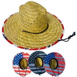 12 Pieces Lifeguard Straw Sun Hat Printed Flag Pattern - Sun Hats