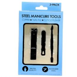 24 pieces 3 Piece Anodized Steel Black Finish Nail Care Set - Manicure and Pedicure Items