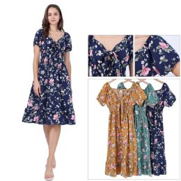 48 Pieces Ladies Mid Long dress Floral One Dozen Mix Colors and Mix Sizes S/m, L/xl - Womens Sundresses & Fashion