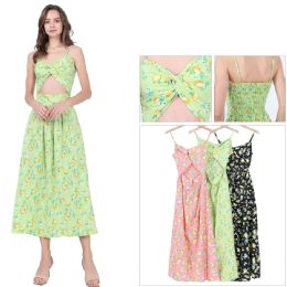 48 Pieces Women's Lemon Print Twisted Front Cutout Midi Dress Sizes S/m, L/xl One Dozen - Womens Sundresses & Fashion