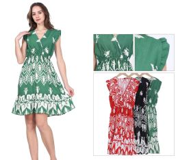 48 Pieces Women's V-Neck Ikat Print Cap Sleeve Ruffle Hem Dress Sizes S/m, L/xl One Dozen - Womens Sundresses & Fashion