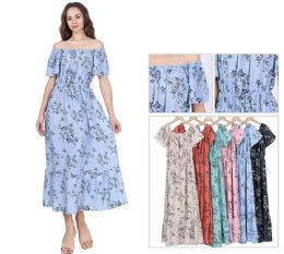 48 Pieces Women's Off-The-Shoulder Floral Print Ruffle Maxi Dress Sizes S/m, L/xl One Dozen - Womens Sundresses & Fashion