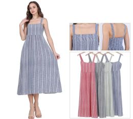 48 Pieces Women's Square Neck Striped Smocked Back Maxi Dress Sizes S/m, L/xl  One Dozen - Womens Sundresses & Fashion