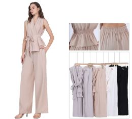48 Sets Women's Sleeveless Wrap Top and Wide-Leg Pants Two-Piece Jumpsuit Set Sizes S/m, L/xl One Dozen - Womens Sundresses & Fashion