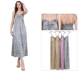 48 Pieces Women's Ruched Keyhole Front Spaghetti Strap Satin Maxi Dress Sizes S/m, L/xl One Dozen - Womens Sundresses & Fashion