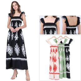 48 Pieces Women's Ruffle Strap Smocked Bodice Damask Print Maxi Dress Sizes S/m, L/xl One Dozen - Womens Sundresses & Fashion