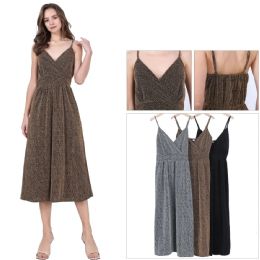 48 Pieces Women's Shimmer Wrap V-Neck Spaghetti Strap Midi Dress Sizes S/m, L/xl One Dozen - Womens Sundresses & Fashion