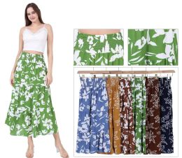 48 Pieces Women's Floral Print Smocked High-Waist Tiered Maxi Skirt S/M, L/XL - Womens Sundresses & Fashion