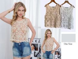48 Pieces Women's Bohemian Floral Crochet OpeN-Knit Tank Top One Size - Womens Sundresses & Fashion