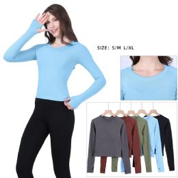 48 Pieces Women's Seamless Thumbhole LonG-Sleeve Activewear Top S/M-L/xl - Women's Active Wear Tops
