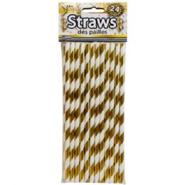 48 pieces 24-piece Gold & White Paper Straws - Straws and Stirrers