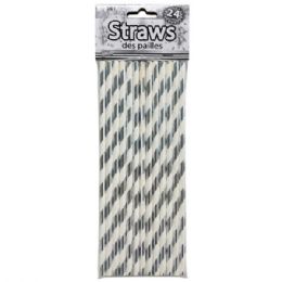 48 pieces 24-piece Silver & White Paper Straws - Straws and Stirrers