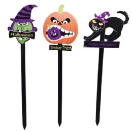 12 Wholesale Thick Glitter Foam Core Board Halloween Garden Glitter Stakes Set of 6 Assorted Styles