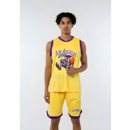 16 Pieces Mens 2-Piece Jersey And Short Set Gold/purple Los Angeles S-2xl - Men's Activewear