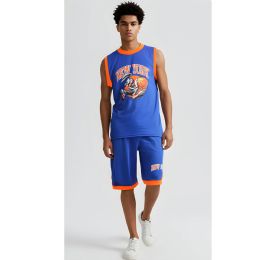 16 Pieces Mens 2-Piece Jersey And Short Set Blue/orange New York S-2xl - Men's Activewear