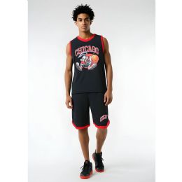 16 Pieces Mens 2-Piece Jersey And Short Set Black/Red Chicago S-2xl - Men's Activewear