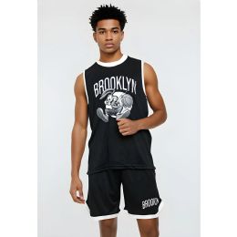 16 Pieces Mens 2-Piece Jersey And Short Set Black/White Brooklyn S-2xl - Men's Activewear