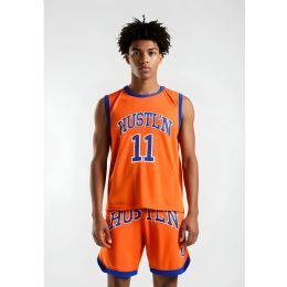 16 Pieces Mens 2-Piece Jersey And Short Set Royal/orange Hustling S-2xl - Men's Activewear