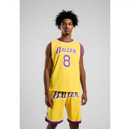 16 Pieces Mens 2-Piece Jersey And Short Set Golden/purple Baller S-2xl - Men's Activewear