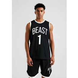 16 Pieces Mens 2-Piece Jersey And Short Set Black/White Beast S-2xl - Men's Activewear