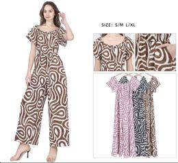 48 Pieces Women's Abstract Swirl Print Flutter Sleeve Wide-Leg Jumpsuit S/m, L/xl - Womens Sundresses & Fashion