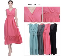 48 Pieces Women's Sleeveless Surplice V-Neck Smocked Waist Midi Dress S/m, L/xl - Womens Sundresses & Fashion