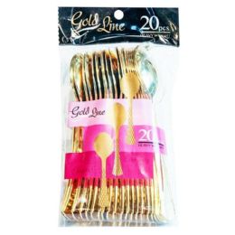 48 Wholesale 20-Piece Plastic GOLD CUTLERY SPOON IN BAG