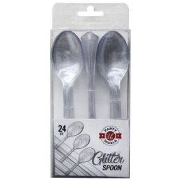 48 Wholesale 24-Piece Plastic SILVER GLITTER CUTLERY SPOON
