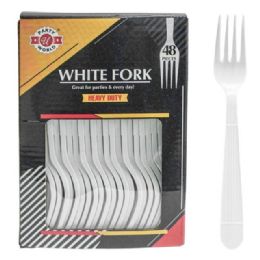 48 Wholesale 48-Piece Polypropylene HEAVY DUTY WHITE FORK IN PRINTED BOX