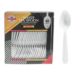 48 Pieces 48-Piece Polypropylene HEAVY DUTY WHITE SPOON PRINTED BOX - Plastic Dinnerware