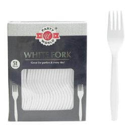48 Pieces 51-Piece White Fork Plastic Cutlery In Printed Box - Disposable Cutlery