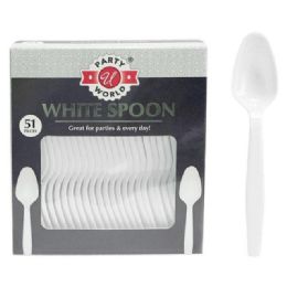 48 Pieces 51-Piece White Spoon Plastic Cutlery In Printed Box - Disposable Cutlery