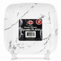 24 Pieces 10" 8-Piece White Hotstamp Square Plate - Plastic Bowls and Plates