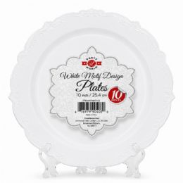 24 Pieces 10" White Motif Designer Plates 10-Piece - Plastic Bowls and Plates