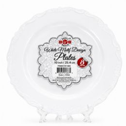 24 Pieces 10" White Motif Designer Plates 8-Piece - Plastic Bowls and Plates