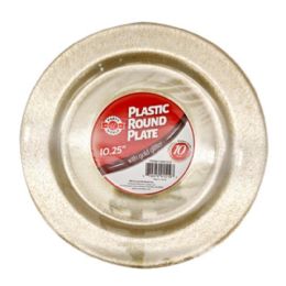 24 Pieces 10.25" Round Plate Gold Glitter 10-Piece - Plastic Bowls and Plates