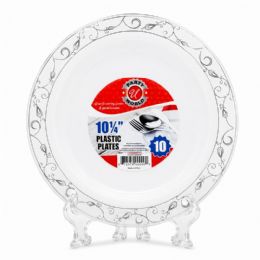 24 Pieces 10.25" Hotstamp Plastic Plate Silver Pattern 10-Piece - Plastic Bowls and Plates