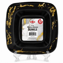 24 Pieces 12oz Hotstamp Square Plastic Bowl Black 10-Piece - Plastic Bowls and Plates