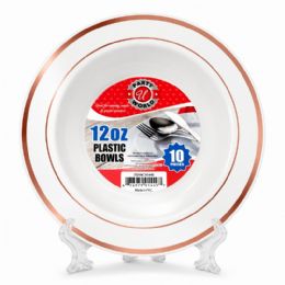 24 Pieces 12oz Hot Stamp Bowl Rosegold Rim 10-Piece - Plastic Bowls and Plates
