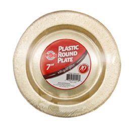 48 Pieces 7" Round Plate Gold Glitter 10-Piece - Plastic Bowls and Plates