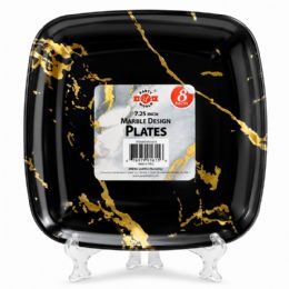 36 Pieces 7.25" 8-Piece Black Hotstamp Square Plate - Plastic Bowls and Plates