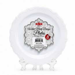 48 Pieces 7.5" White Motif Designer Plates 8-Piece - Plastic Bowls and Plates