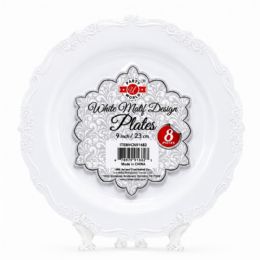 36 Pieces 9-inch White Motif Designer Plates 8-Piece - Plastic Bowls and Plates