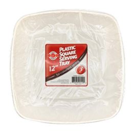 48 Pieces 12-inch Square Serving Tray 3-Piece - Plastic Bowls and Plates