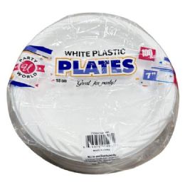 12 Pieces 7-inch Round White Plate In Bag 100-Piece - Plastic Bowls and Plates