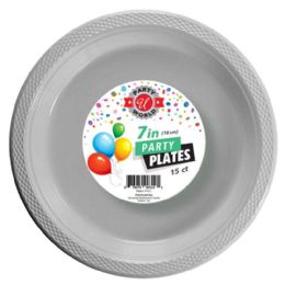 72 Pieces 7-inch Round Light Silver Plate 15-Piece - Plastic Bowls and Plates