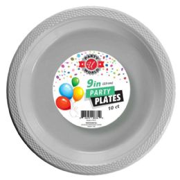 48 Pieces 9-inch Round Silver Plate 10-Piece - Plastic Bowls and Plates
