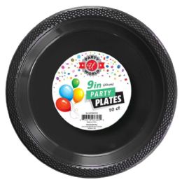 48 Pieces 9-inch Round Black Plate 10-Piece - Plastic Bowls and Plates