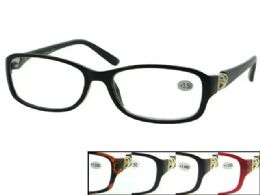 36 Pieces Women's Rectangular Reading Glasses with Rhinestone Gold Heart Temple Accents - Reading Glasses