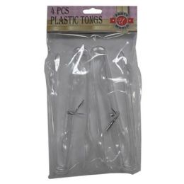 96 Pieces 4-Piece Plastic Tongs 16.5 cm - Plastic Serving Ware
